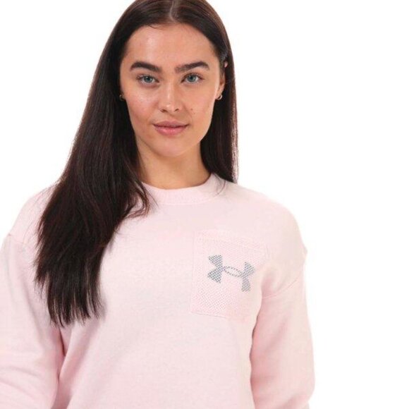 Under Armour Women's Rival Fleece Mesh Crew Sweatshirt Cropped Pink Logo XL NWT - Picture 4 of 6